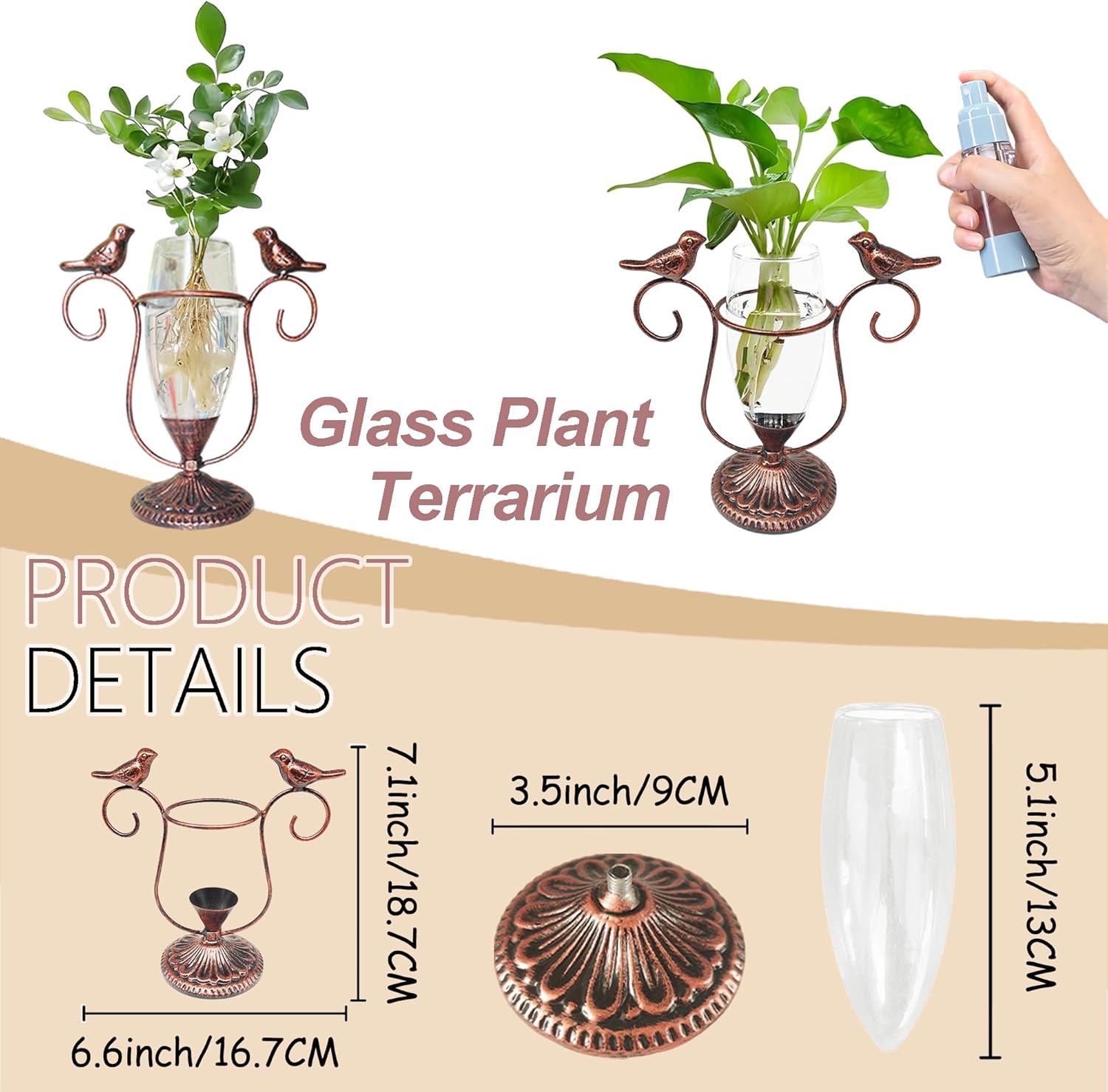 2 Vintage Copper Bird Plant Pr - Propagation Station Vase review and price
